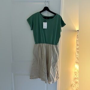 Shoko Green and Beige Striped Dress